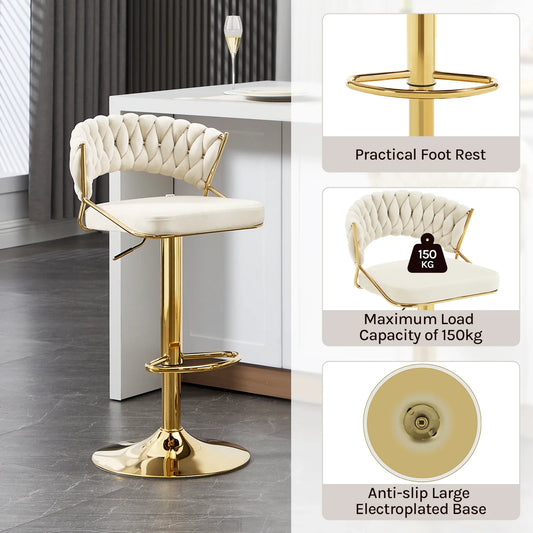 Bar Stools Set of 2 Velvet Bar Chair Height-Adjustable High Kitchen Stool 360¡ãRotatable Leisure Chair Dining chair with Backrest