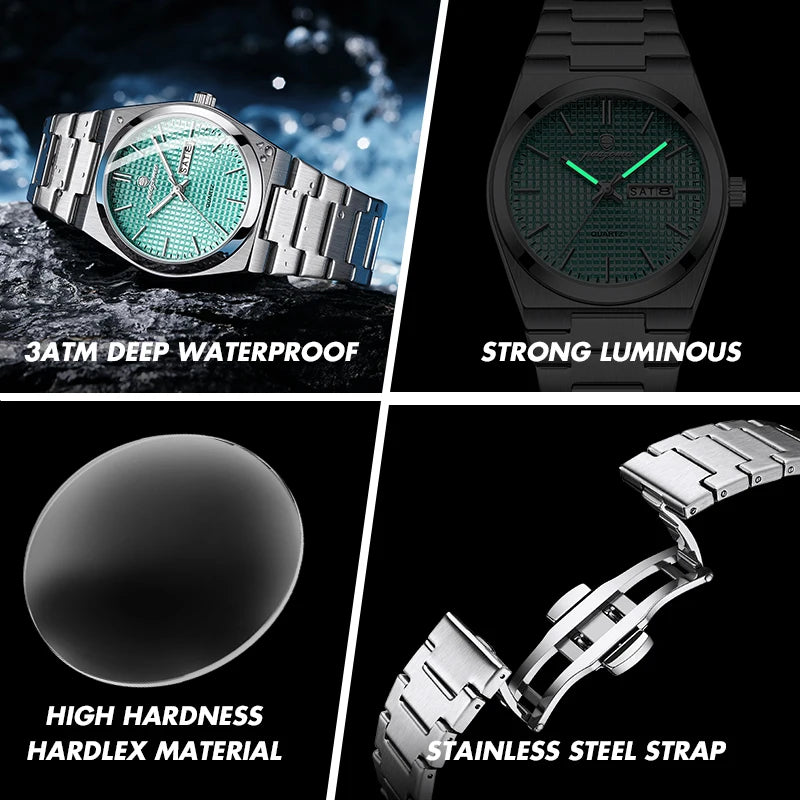 POEDAGAR Luxury Fashion Male Watch Stainless Steel Waterproof Luminous Men's Quartz Watches Casual Date Week Wristwatch For Men