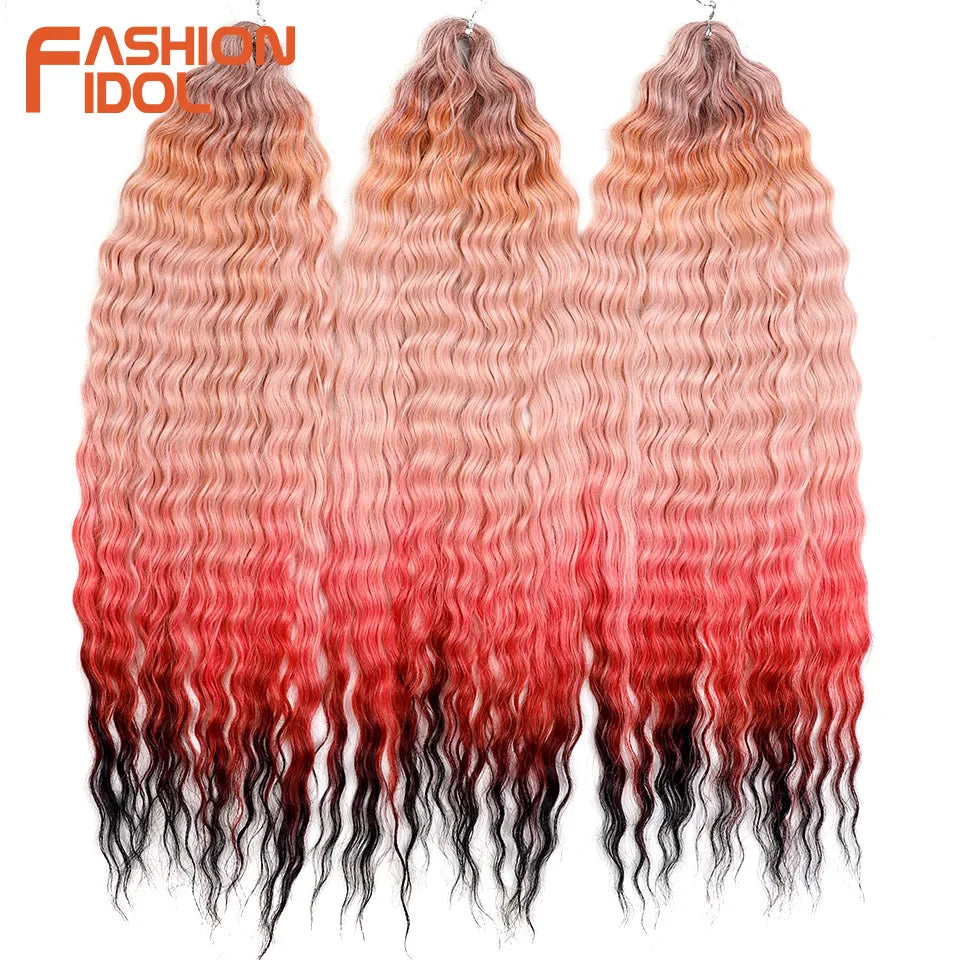 Ariel Hair Synthetic Twist Crochet Curly Hair 24 Inch Water Wave Braid Hair Ombre Blonde Brown Deep Wave Braiding Hair Extension
