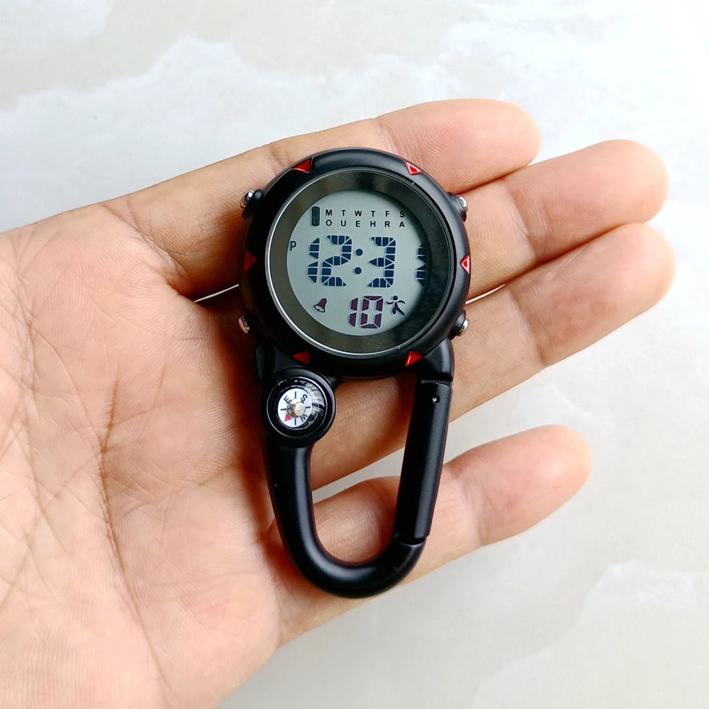 Unisex Women Mens Nurse Doctor Carabiner Clip Digital Electronic Luminous Multi-function Keychains FOB Pocket Watches Hang Clock