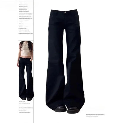 American Retro Flare Jeans Low Waist E-girl Slim Bandage Bottoms Women Fashion Black Cotton Denim Pant Trousers Y2K High Street