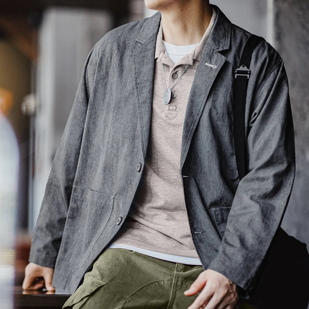 Maden New Casual Suit with Irregular Pattern Design Lapel Loose Blazers Cotton Jacket for Men's Spring and Autumn