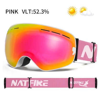 NATFIRE Ski Goggles Double Layers Anti-fog UV400 Snowboard Snow Goggles Snowmobile Glasses Eyewear Outdoor Sport Skiing Googles