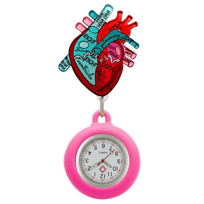 Heart Shape Icons Retractable Nurse Doctor Shiny Badge Reel Clip Pocket Watches Hospital Medical Working Office Hang Clock
