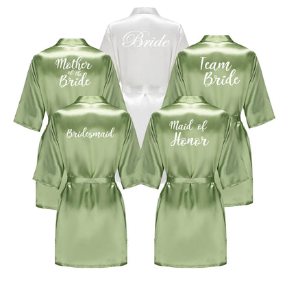 Satin Silk Robes Plus Size Wedding Bathrobe Bride Bridesmaid Mother Maid of Honor Gown Women Clothing Sleepwear Sage Green