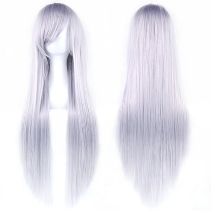 Soowee 80cm Long Synthetic Hair White Purple Cosplay Wigs Party Black Hair Straight Wig Hairpiece for Women