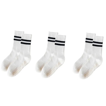 3-Pair Female Pilates Indoor Anti Slip Silicone Floor Socks Breathable Double Bar Middle Socks Fitness Dance Exercise Yoga Socks