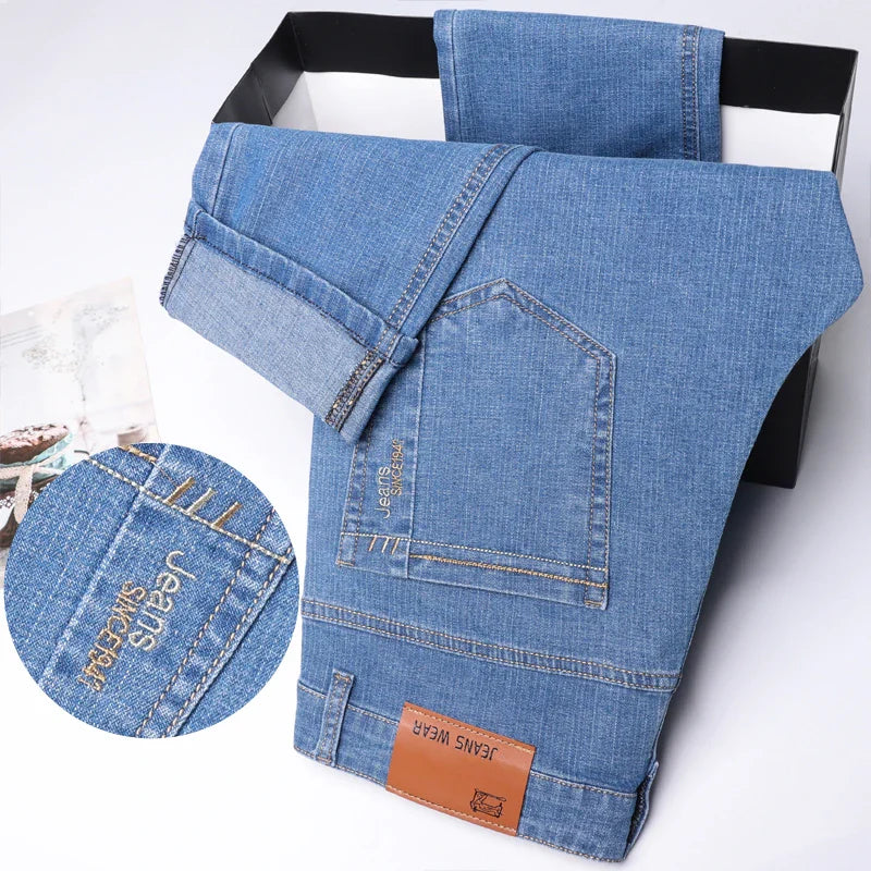 Men's Denim Jeans Thin Summer Straight Business Soft Fashion New High Quality Pants New Arrivals Dropship OL Work Trousers