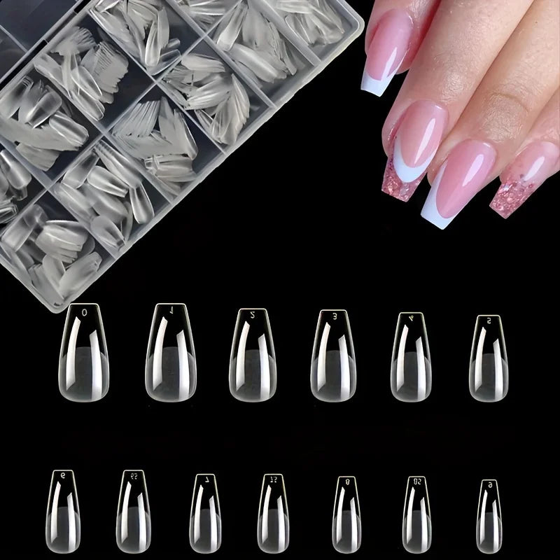 600Pcs Nail Tips Short Almond Shaped Half Matte Clear Acrylic False Nail Tips for Nail Extension Manicure Tools