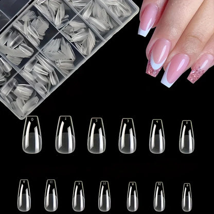 600Pcs Nail Tips Short Almond Shaped Half Matte Clear Acrylic False Nail Tips for Nail Extension Manicure Tools