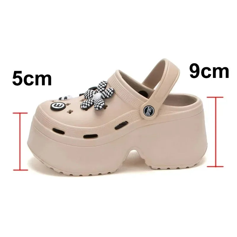 9cm Women Chunky Platform Sandals Summer Soft Thick Sole Diy Clogs Garden Shoes Woman Closed Toe Non-Slip Beach Slides Sandals
