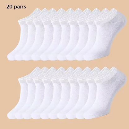 20 Pairs Men Solid Black Ankle Socks Anti Odor Antibacterial Breathable High-quality Simple Fashionable Versatile Casual Socks