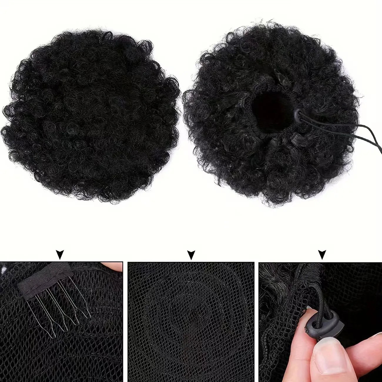 1pc Women's 10-Inch Afro Kinky Curly Synthetic Ponytail Extension Drawstring Afro Puff Basic Style Hair Bun Wig for Daily Use