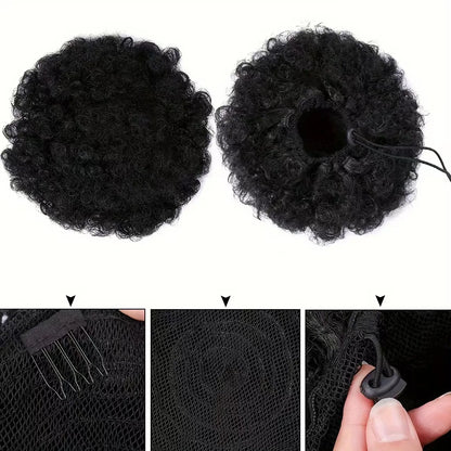 1pc Women's 10-Inch Afro Kinky Curly Synthetic Ponytail Extension Drawstring Afro Puff Basic Style Hair Bun Wig for Daily Use