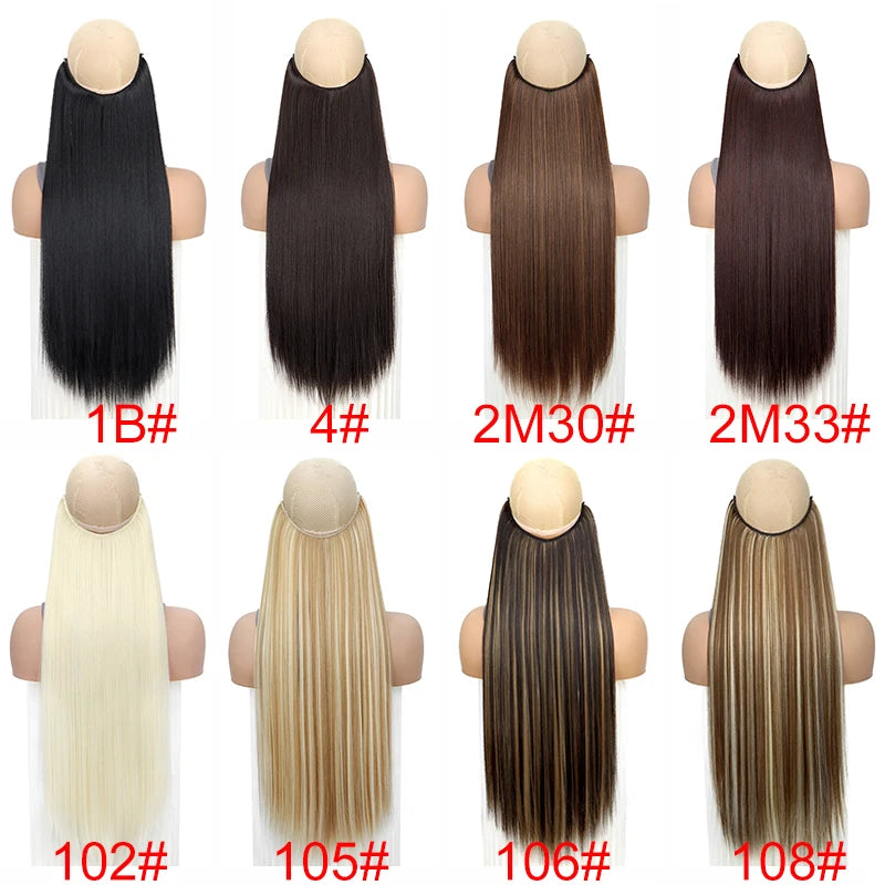 24Inch Synthetic Invisible Hair Extension Fish Line Fake Hairpiece Black Brown Hair Accessorie for Women