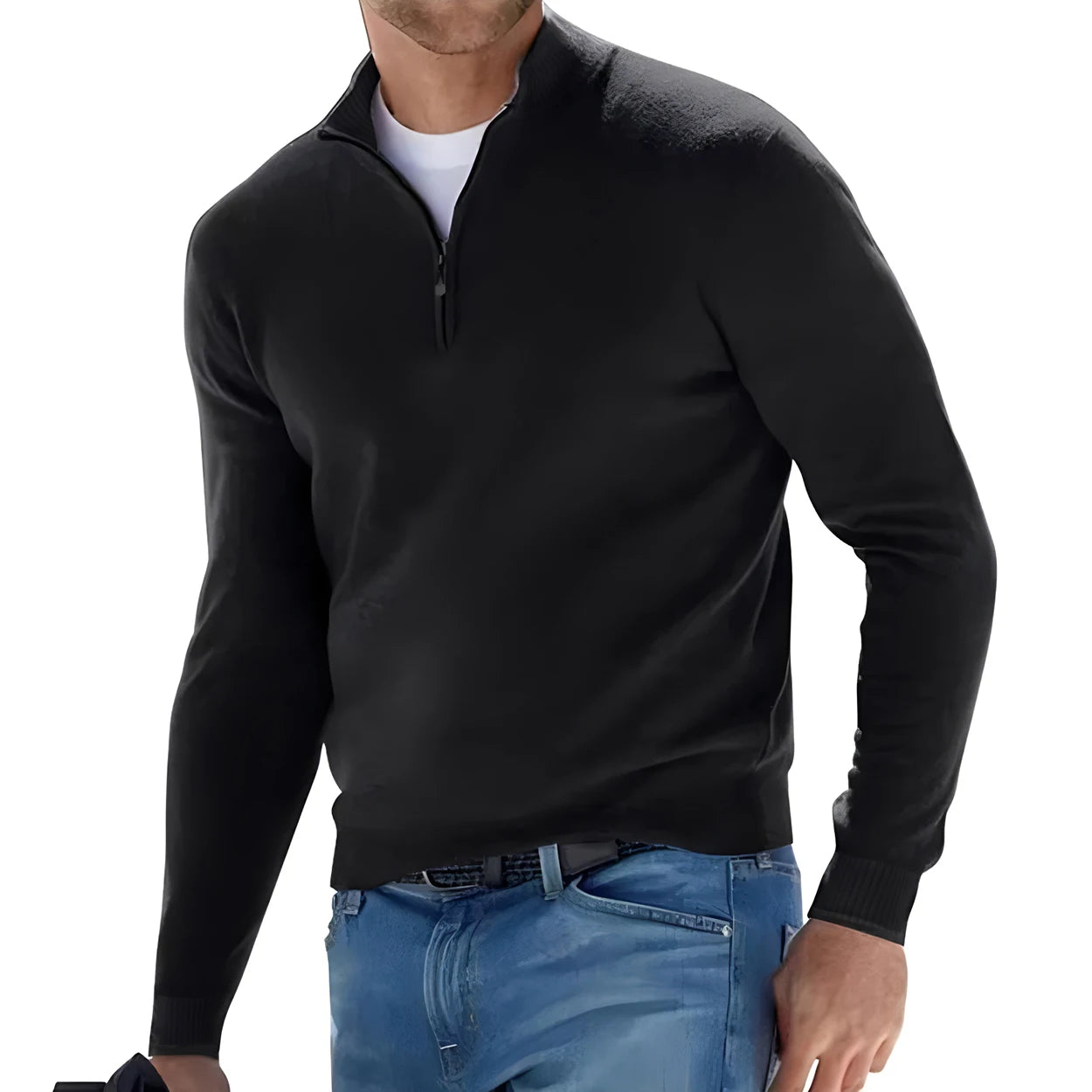 New Men's Long Sleeve Pullover Solid Color Half Zipper Sweaters V-neck Knitted Sweater Men Oversized Breathable Streetwear