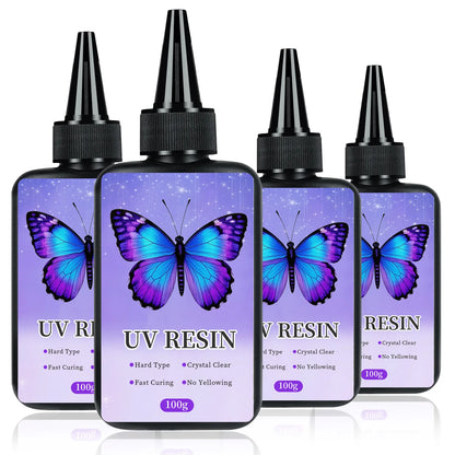 UV Resin 100-300g/random molds 5pc - Upgraded Hard Type Crystal Clear Ultraviolet Curing UV Epoxy Resin for Craft Jewelry Making