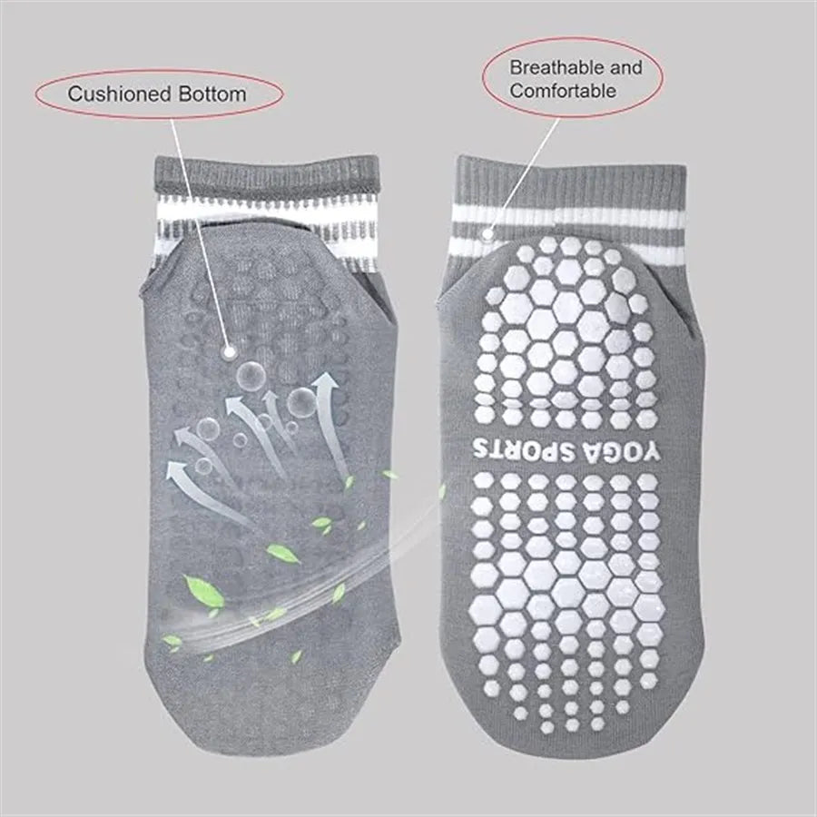 Grip Socks for Women, Non Slip Pilates Yoga Socks with Double Stripes Non Slip Socks for Workout, Ballet, Athletic Socks