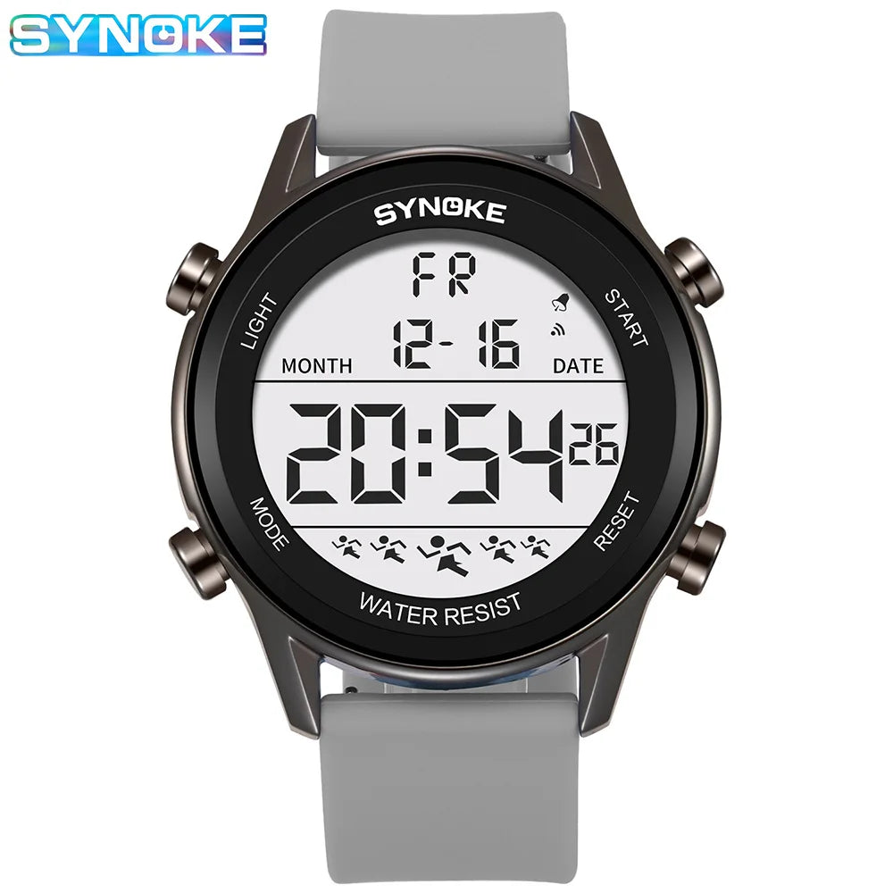 SYNOKE Men Outdoor Sports Multifunctional Waterproof Large Screen Display Luminous LED Digital For Men Fashion Silicon Watch
