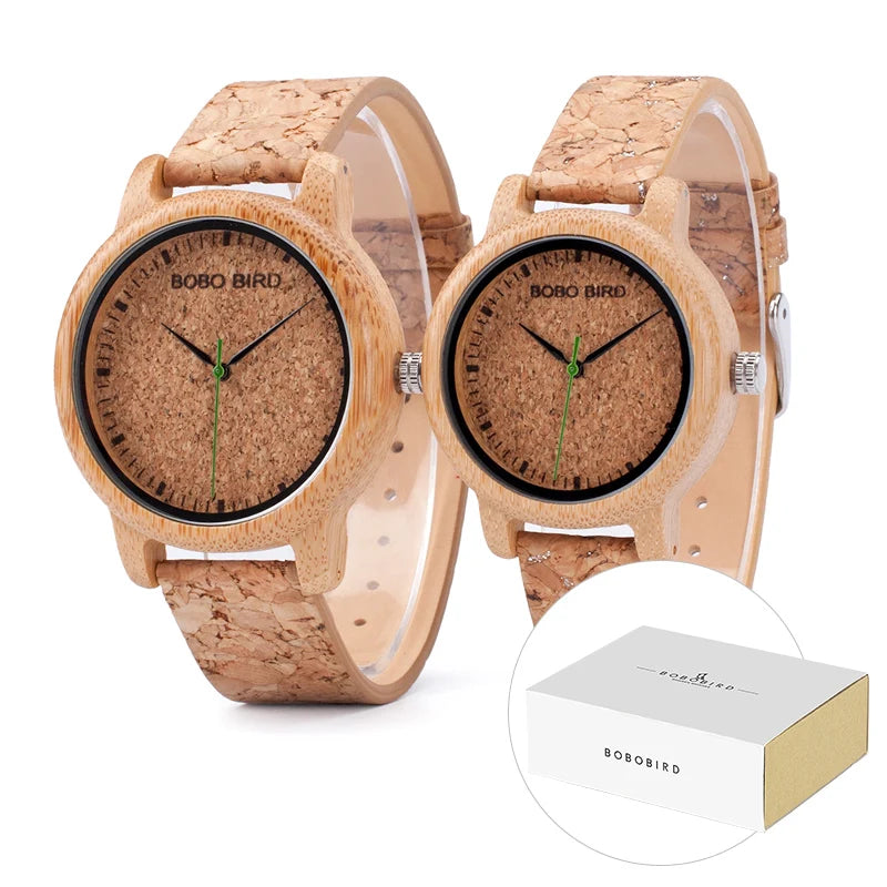 BOBO BIRD Lovers Watches Wooden Timepieces Handmade Cork Strap Bamboo Women Watch Luxury in Box Custom Logo Drop Shipping