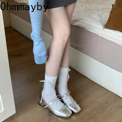 2025 Spring Autumn Women Mary Jane Shoes Fashion Butterfly-knot Shoes Casual Low Heel Dress Street Style Shoes