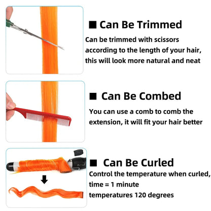 5PCS 22Inch Synthetic Long Straight Hair Clips Rainbow Hair Extension Colored Red Green Blue Hairpiece for Women