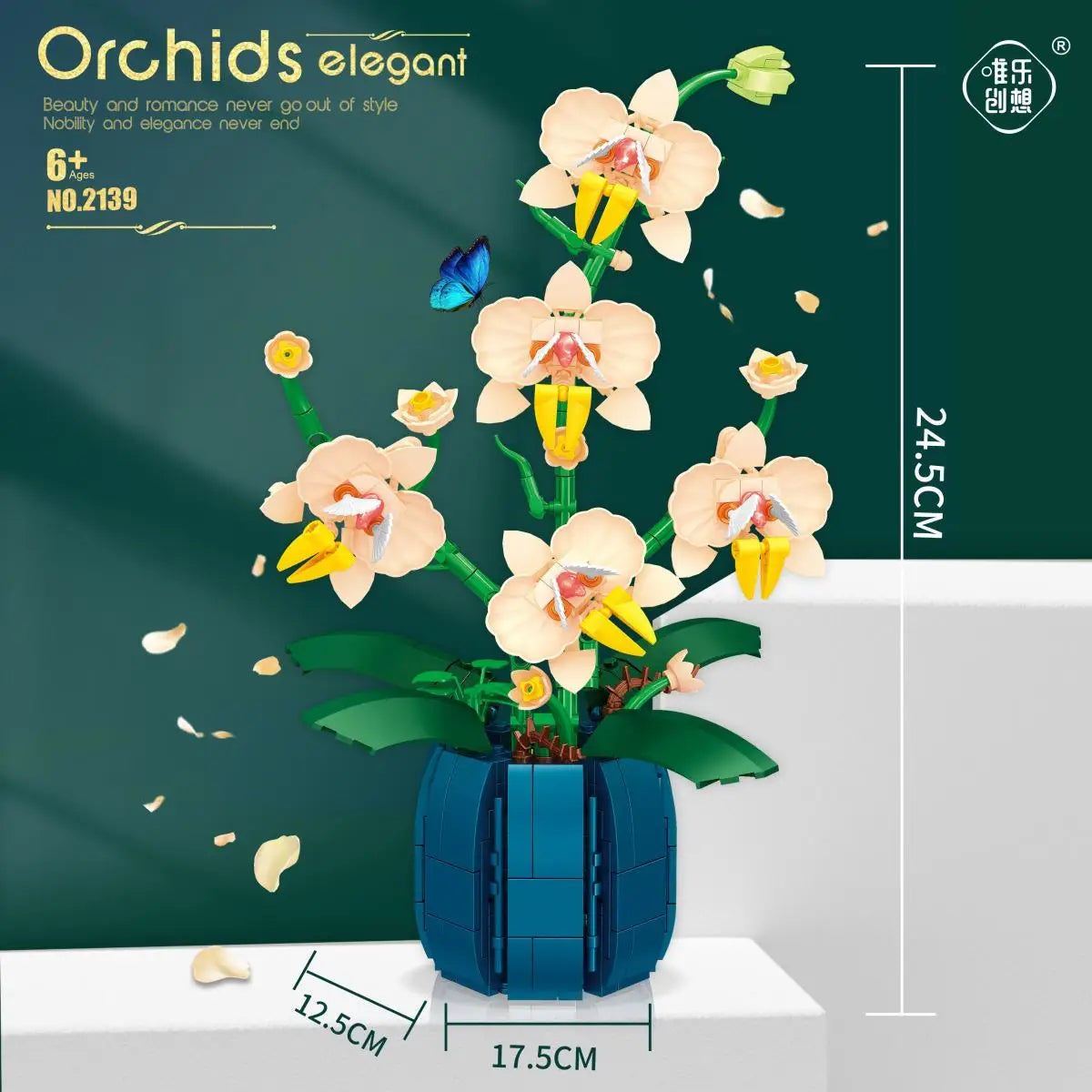Orchideen-Bausteine, Blumen, Wohnaccessoire für Erwachsene, Botanische Sammlung, Geschenkidee zum Valentinstag (606 Teile) 