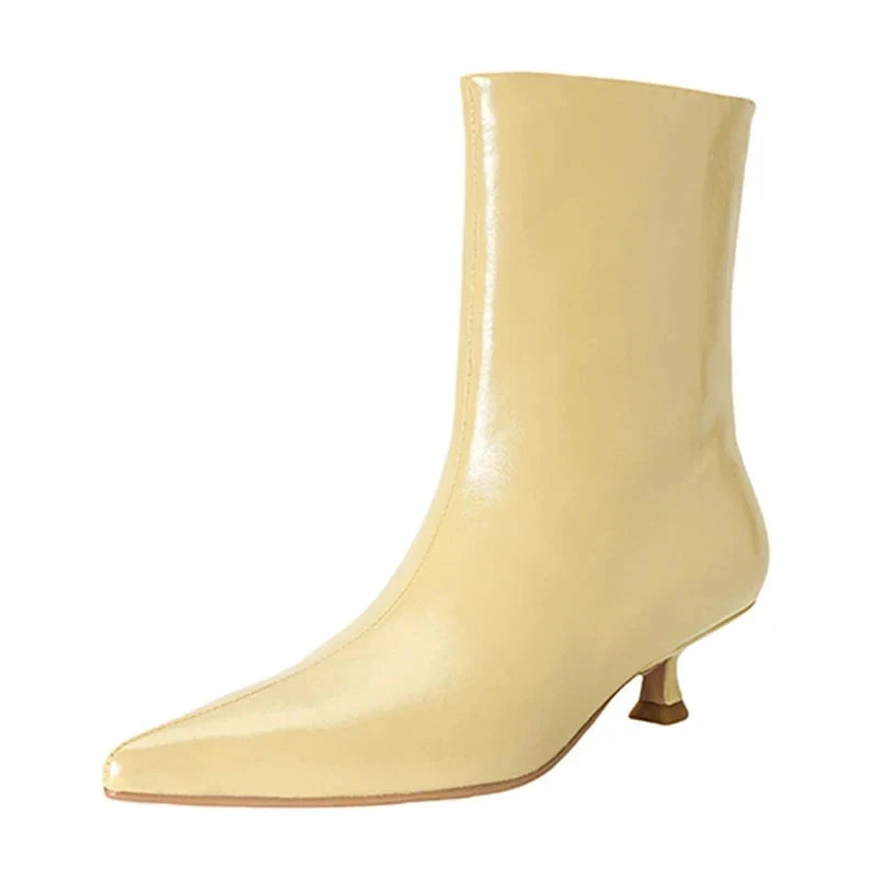 JOZHAMTA Size 34-43 Women Real Leather Ankle Boots Fashion Mid Heels Shoes For Winter Boots Pointy Office Lady Daily Dress Shoes