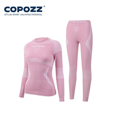 COPOZZ Men Women Ski Thermal Underwear Sets Quick Dry Functional Compression Tracksuit Tight Snowboarding Tops and Pants Adult
