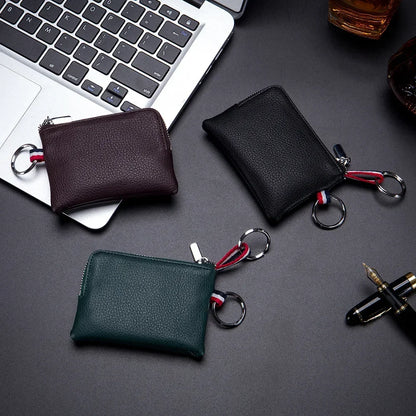 Genuine Leather Coin Purse Mini Ultra-thin Small Zipper Cute Wallet Soft Cowhide Leather Driver's License Key Bag Card Holder