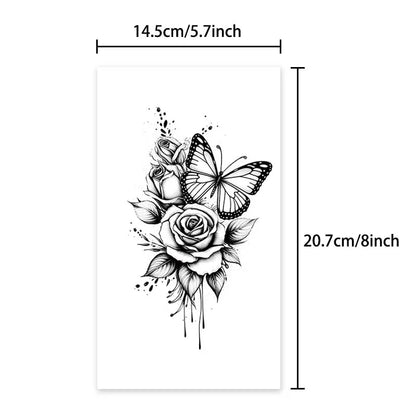 Butterfly and Rose Waterproof Temporary Tattoo for Arm and Leg, Long-Lasting, Realistic Fake Tattoo for Men and Women