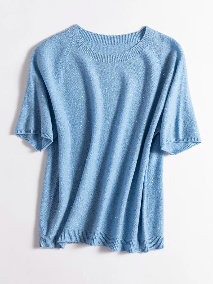 SuyaDream, 100%Merino Wool Pullovers for Woman, Round Neck, Short Sleeved Sweaters, 2025 Fall Winter Soft Warm Top, Pink, Olive