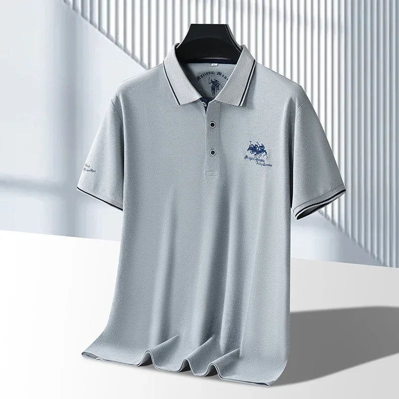 Men's Business Casual Short Sleeved Embroidered Solid Color Polo Shirt Fashionable Breathable Comfortable Summer Versatile Top