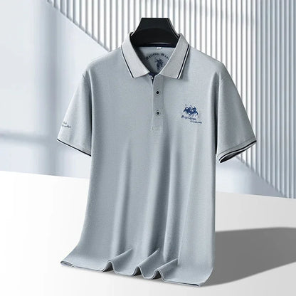 Men's Business Casual Short Sleeved Embroidered Solid Color Polo Shirt Fashionable Breathable Comfortable Summer Versatile Top