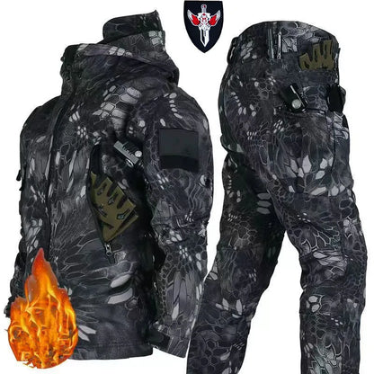 Tactical Winter Set Men's Outdoor Windproof Waterproof Suit Multi-Pocket Soft Shell Hooded Jackets Sharkskin Work Pants
