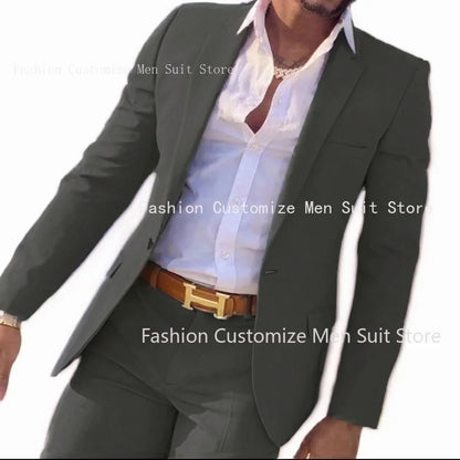 2 Pieces Beige Suit for Men Slim Fit Wedding Groom Tuxedo Groomsmen Suits Male Fashion Smoking Costume Homme Blazer with Pants