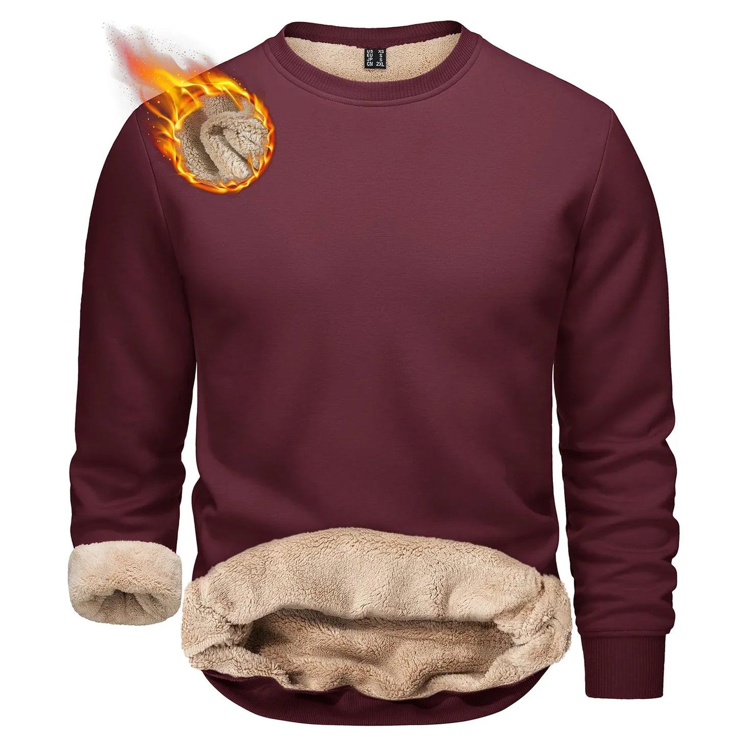 TACVASEN Winter Thicken Fleece Crewneck Sweatshirt Mens Warm Sherpa Lined Heavy Winter Pullover Basic Tops Shirts No Hood Hoodie