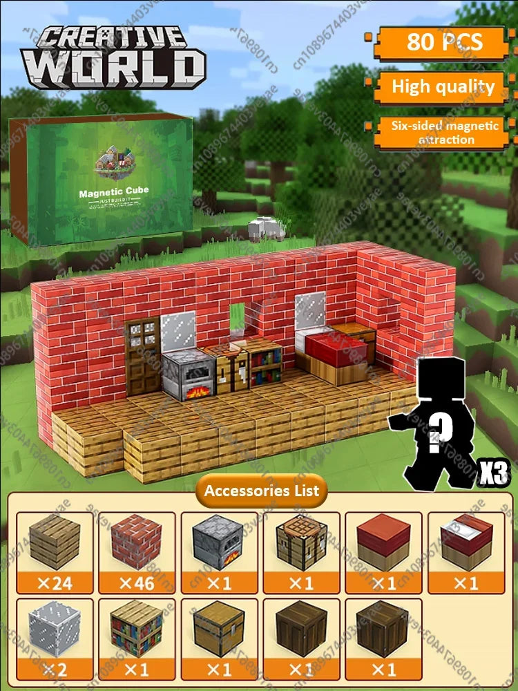 Magnetische Bausteine ​​Mine World Magnetwürfel-Set für Jungen und Mädchen, Kinder ab 3 Jahren, DIY-Modell, Kinder, STEM, sensorisches Spielzeug, Geschenk 