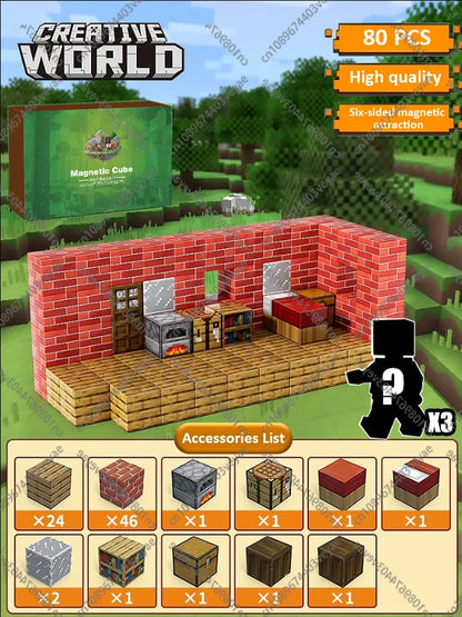 Magnetische Bausteine ​​Mine World Magnetwürfel-Set für Jungen und Mädchen, Kinder ab 3 Jahren, DIY-Modell, Kinder, STEM, sensorisches Spielzeug, Geschenk 