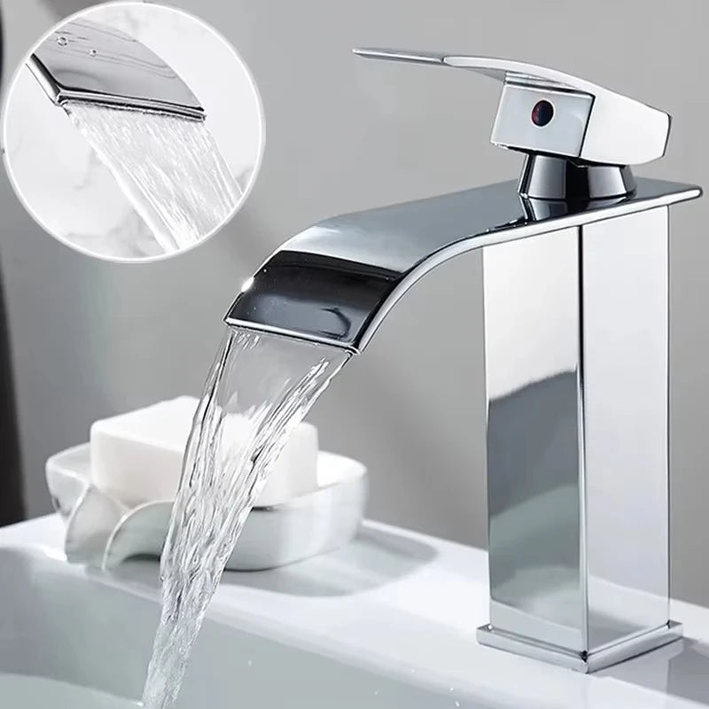 Copper core waterfall stainless steel basin faucet for bathroom, kitchen, sink, hot and cold dual control faucet