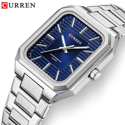 CURREN 8457 Square Minimalist Steel Band Watch Waterproof Couple Watch Men's and Women's Watch with Bar Dial