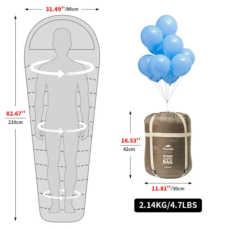 Naturehike Sleeping Bag MJ300 -1?? Lightweight MJ600 -12?? Mummy Sleeping Bag Outdoor Camping Cotton Winter Sleeping Bag