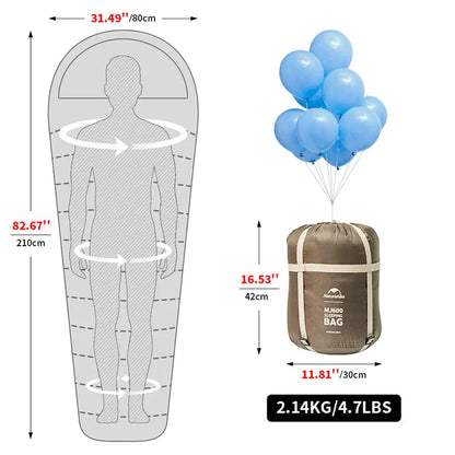 Naturehike Sleeping Bag MJ300 -1?? Lightweight MJ600 -12?? Mummy Sleeping Bag Outdoor Camping Cotton Winter Sleeping Bag