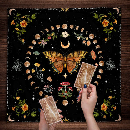 Pink Butterfly Moon Phase Floral Tarot Card Tablecloth  Altar Cloth Witchcraft Astrology Oracle Divination Cloth Home Decor