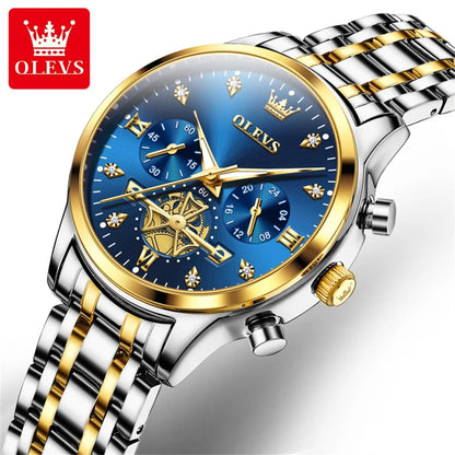 OLEVS New Flywheel Design Luxury Couple Watch Waterproof Moon Phase Chronograph Brand Original Quartz Wrist Watch for Men Women