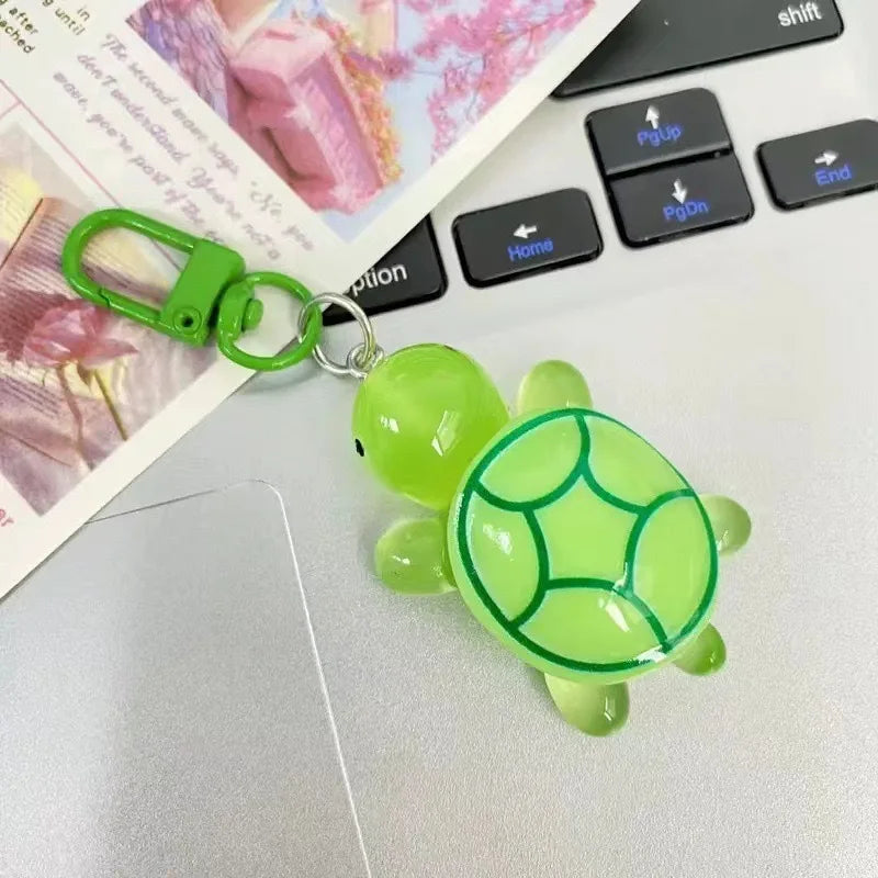 Cute Glow in The Dark Turtle Keychain for Women Girls Backpack Pendant Colorful Tortoise Keyring Student DIY Accessories Gift