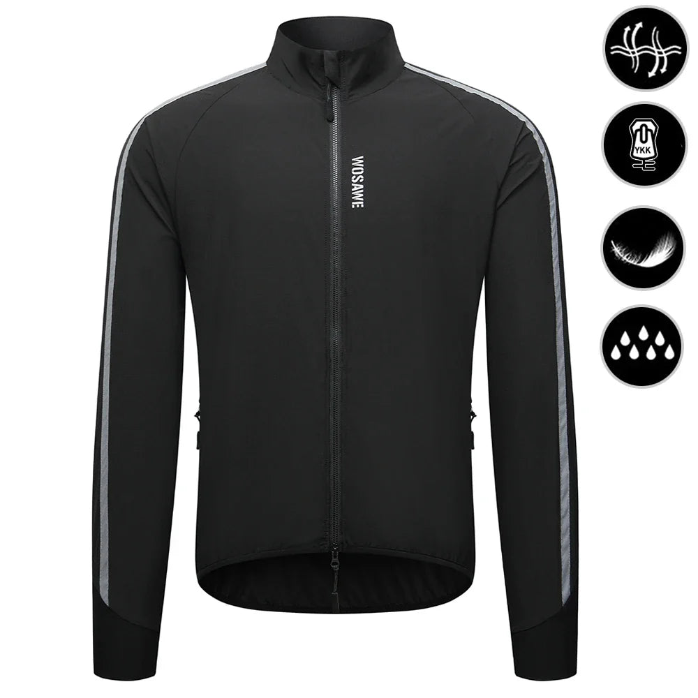 WOSAWE Men's Cycling Windbreaker Ultralight Reflective Windproof Jacket Men MTB Road Bike Wind Coat Long Sleeve Bicycle Clothing