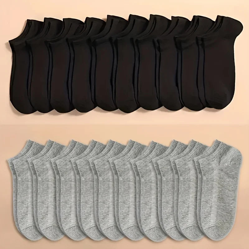 20 Pairs Men Solid Black Ankle Socks Anti Odor Antibacterial Breathable High-quality Simple Fashionable Versatile Casual Socks