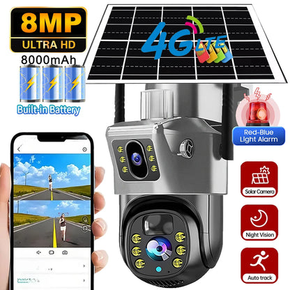 V380 Pro WiFi Solar Camera 4G Dual Lenses Outdoor 8MP Low Power Battery IP Camera PIR Night Vision 4K CCTV Security Protection