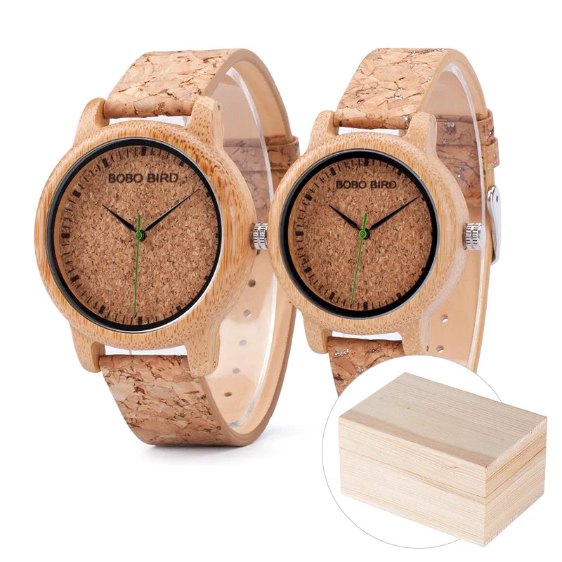 BOBO BIRD Lovers Watches Wooden Timepieces Handmade Cork Strap Bamboo Women Watch Luxury in Box Custom Logo Drop Shipping